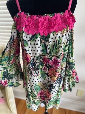Floral Off-Shoulder Top with Pink Accents
